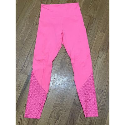 Zyia Active Neon Coral Pink Flower Power Luxe High-rise Leggings Workout Size 2